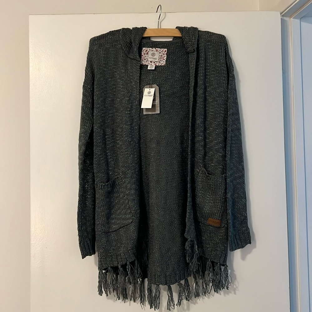 Element Eden Grey Cardigan (hood) with Fringe, Size S Grey